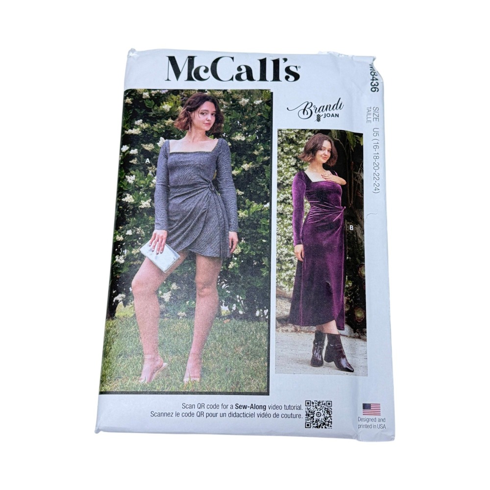 McCalls M8436 Sewing Pattern Misses Knit Dress Size 16-24 New Uncut
